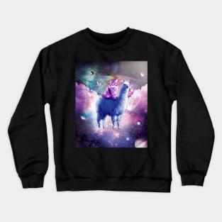 Outer Space Galaxy Kitty Cat Riding On Llama Crewneck Sweatshirt